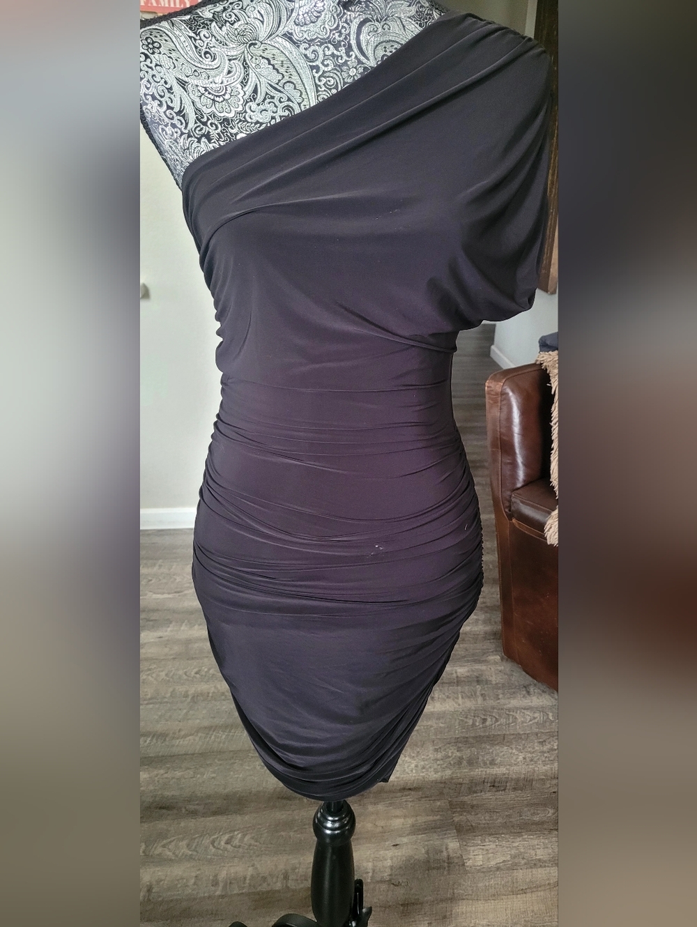 naked wardrobe One-Shoulder Black Ruched Dress